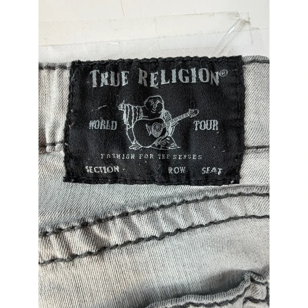 True Religion Ricky Straight Jeans M 30/31 Gray Contrast Stitch U2K Distressed